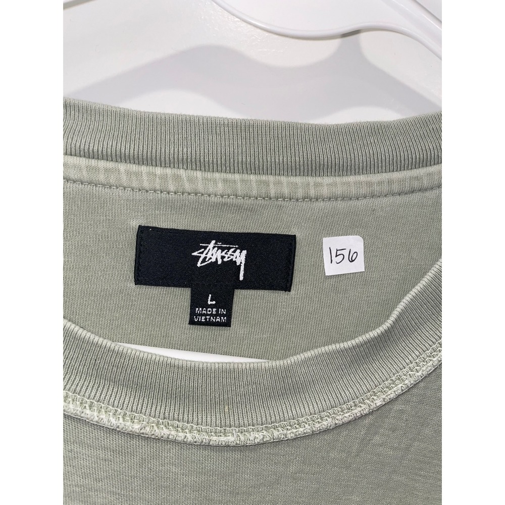 Stussy Mens Embroidered Logo Inside Out Seam T-Shirt Sage Green Large 1140283 - Picture 2 of 8